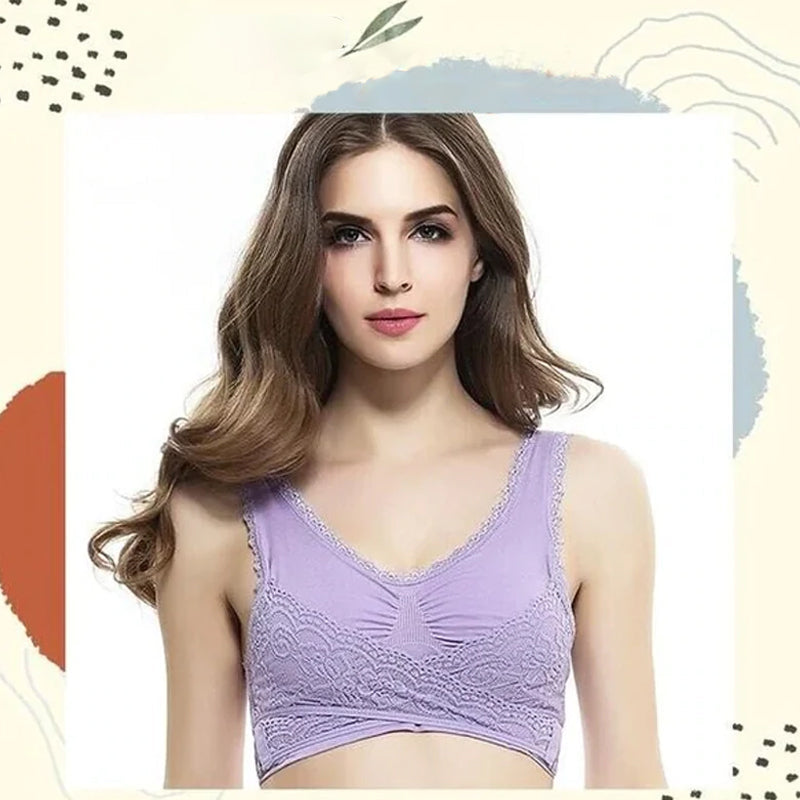 Reggiseno di sollevamento in pizzo con fibbia incrociata frontale senza fili