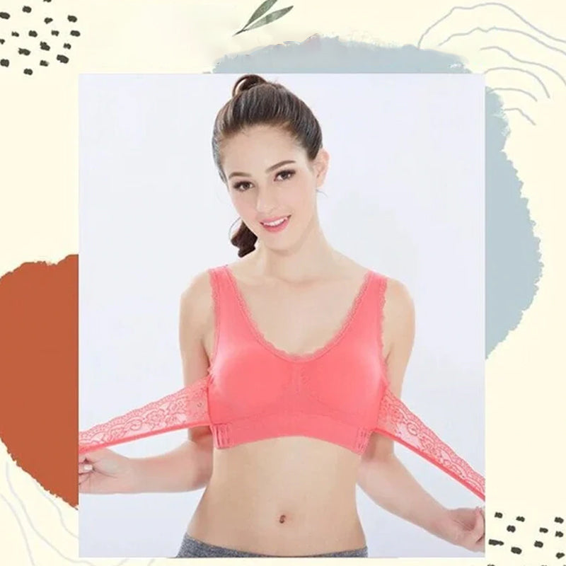 Reggiseno di sollevamento in pizzo con fibbia incrociata frontale senza fili