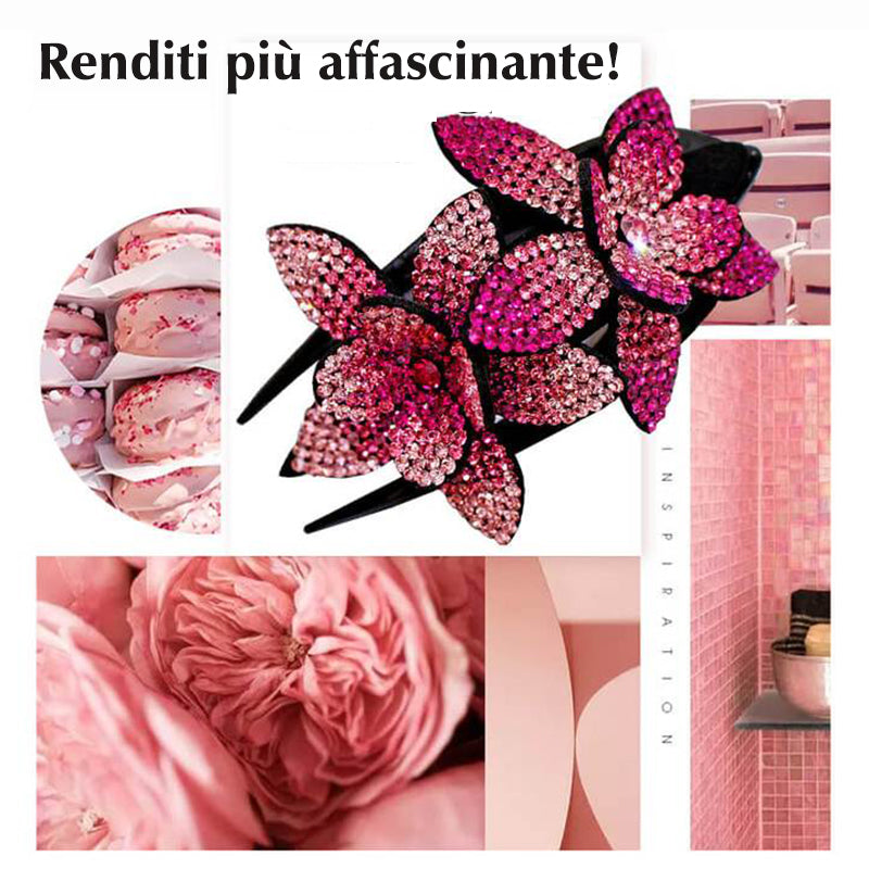 FERMAGLIO PER CAPELLI DOPPIO FIORE CON STRASS