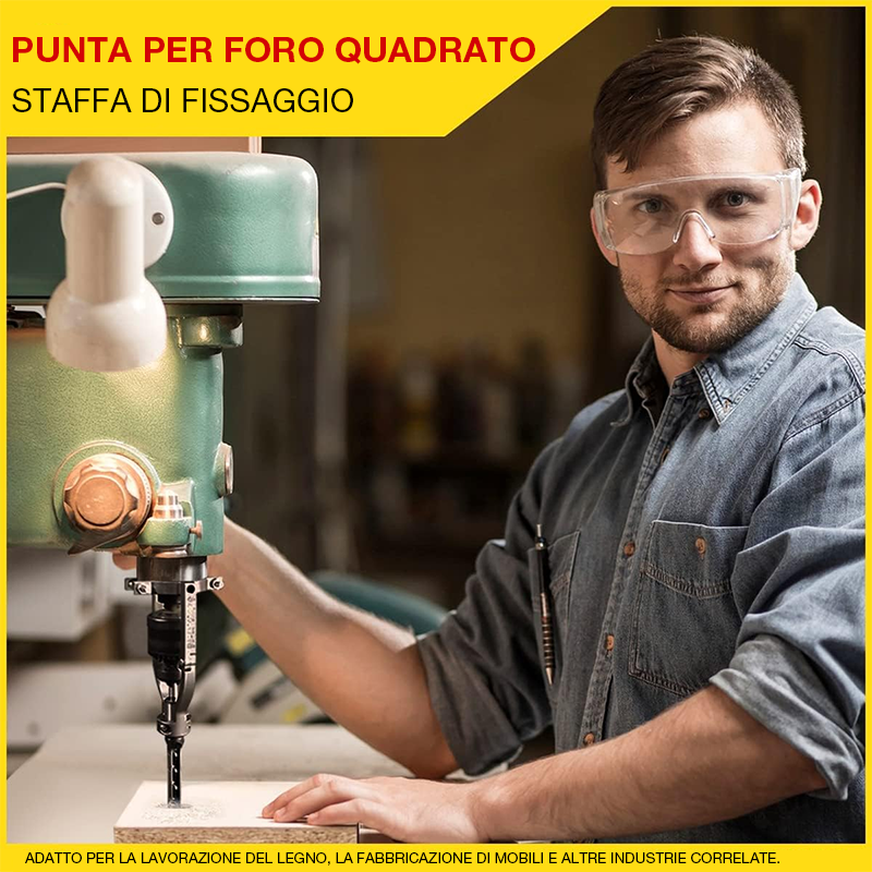 Staffa adattatore per punte da trapano per fori quadrati per la lavorazione del legno