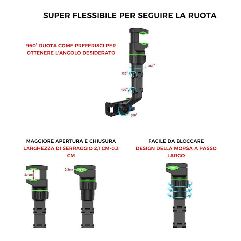 Portacellulare multifunzionale per specchietto retrovisore