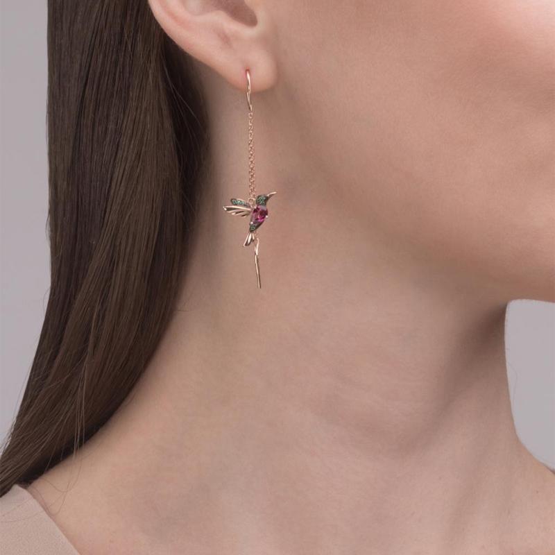 Orecchini eleganti da donna con strass colibrì