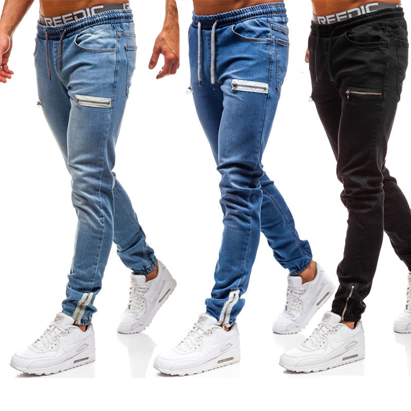 Jeans sportivi da uomo casual con zip