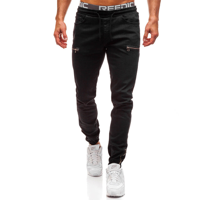 Jeans sportivi da uomo casual con zip