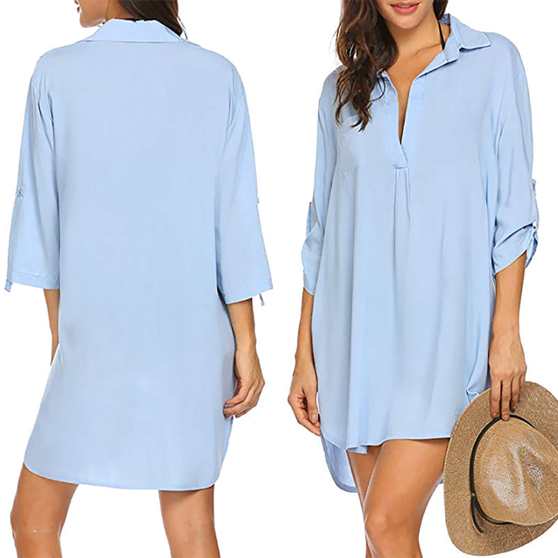 Camicia per la protezione solare da spiaggia con scollo a V