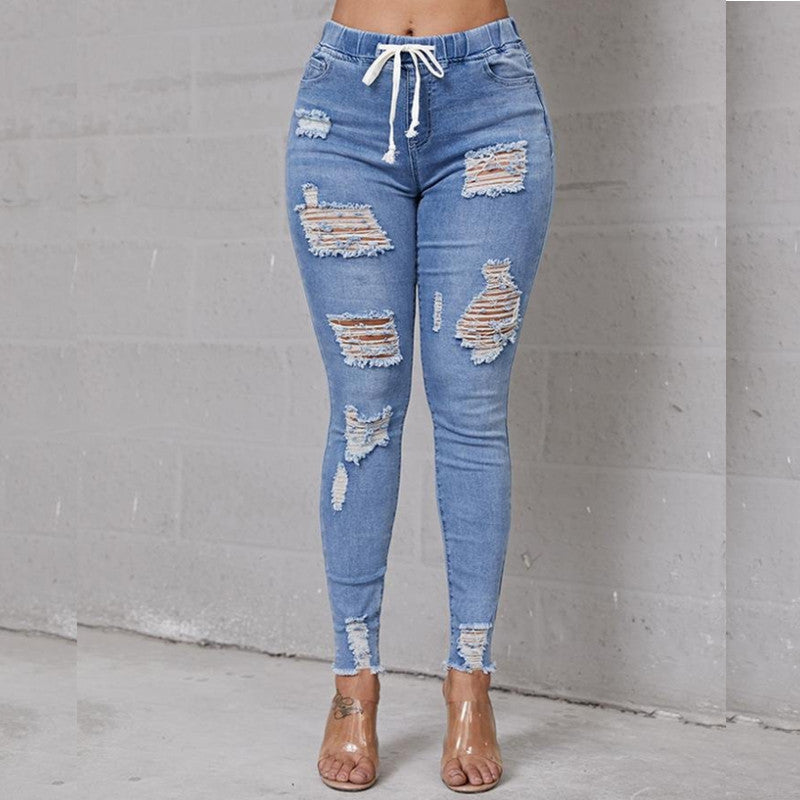 Jeans strappati in vita elastica per le donne