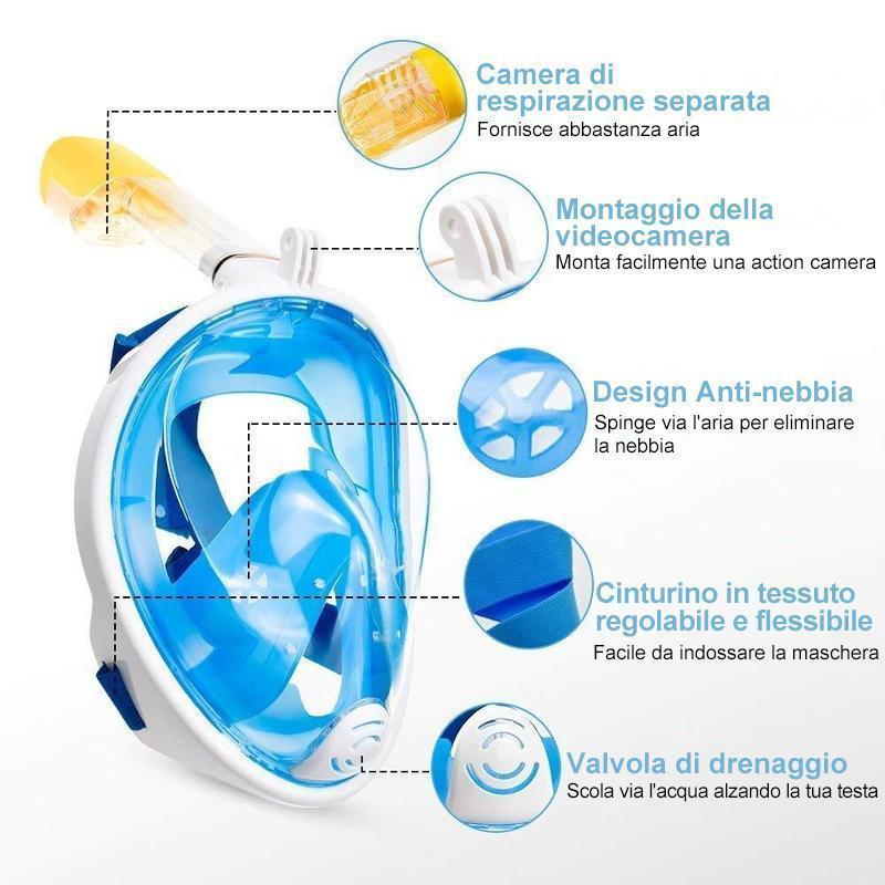 Maschera da snorkeling con vista sul mare a 180 °